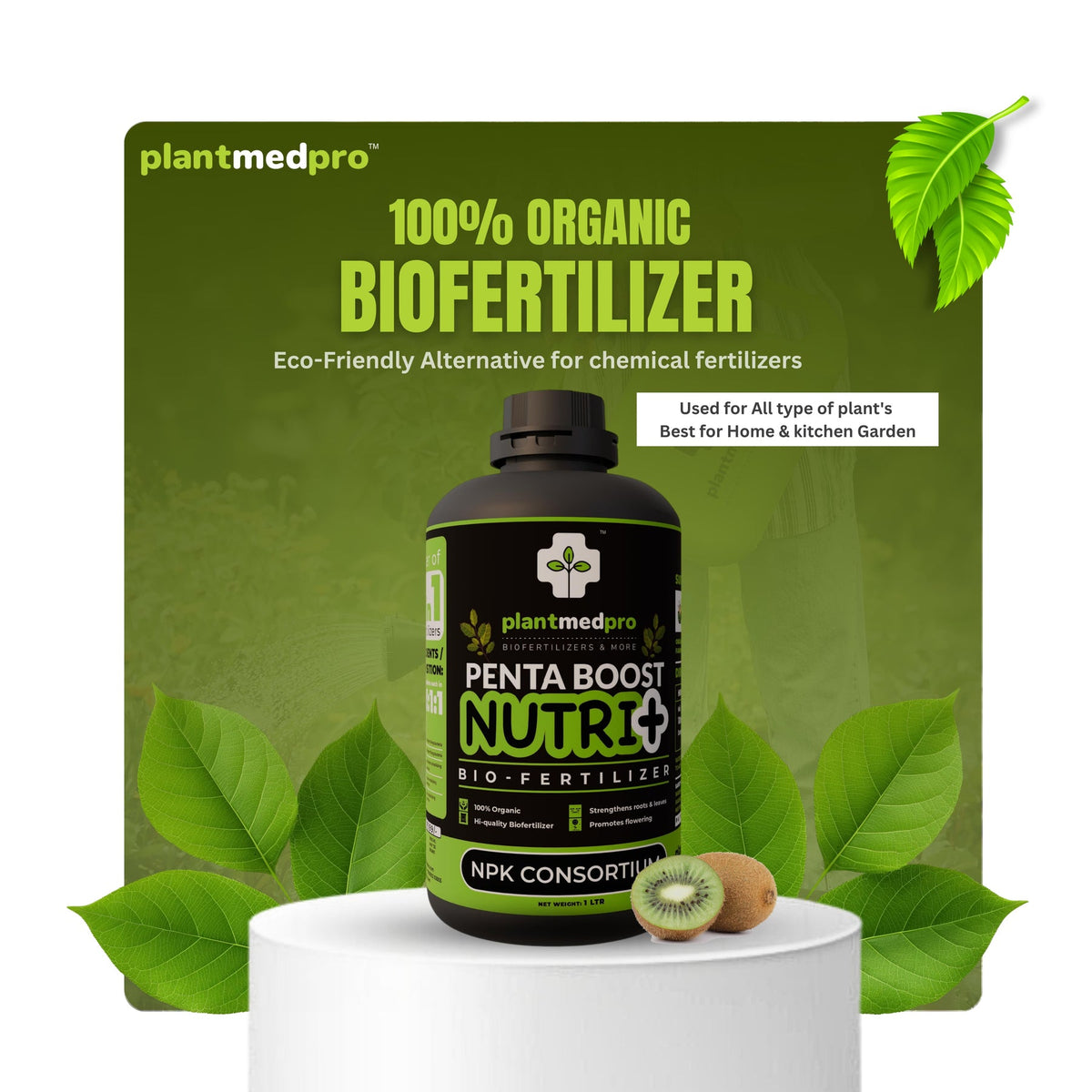 Plantmedpro™ Penta Boost Nutri+ 5-in-1 Biofertilizer - NPK & Zinc Mobilizing Microbes for Complete Plant Nutrition, Growth & Blooms | Organic fertilizer for home garden, pot plants (1 Litre)